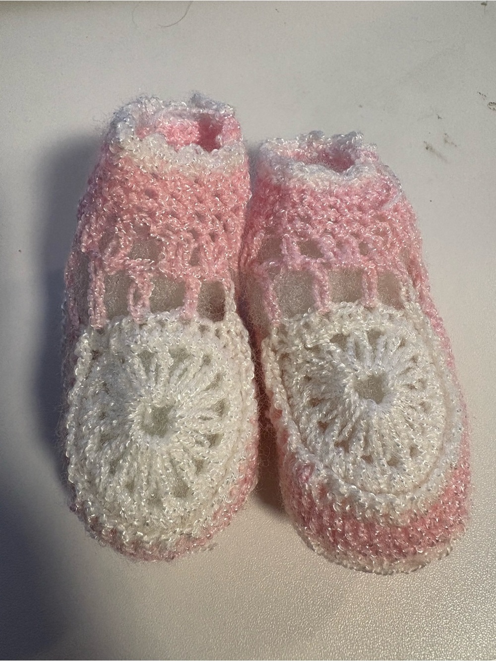 Pink and White Crochet Baby Booties by